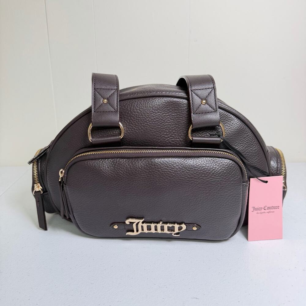 Juicy Couture Brown Pebbled Satchel Handbag Gold Logo Hardware